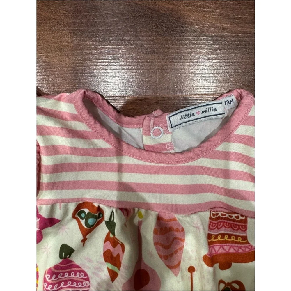 Little Millie - Pink and Cream Holiday Ornament Romper
